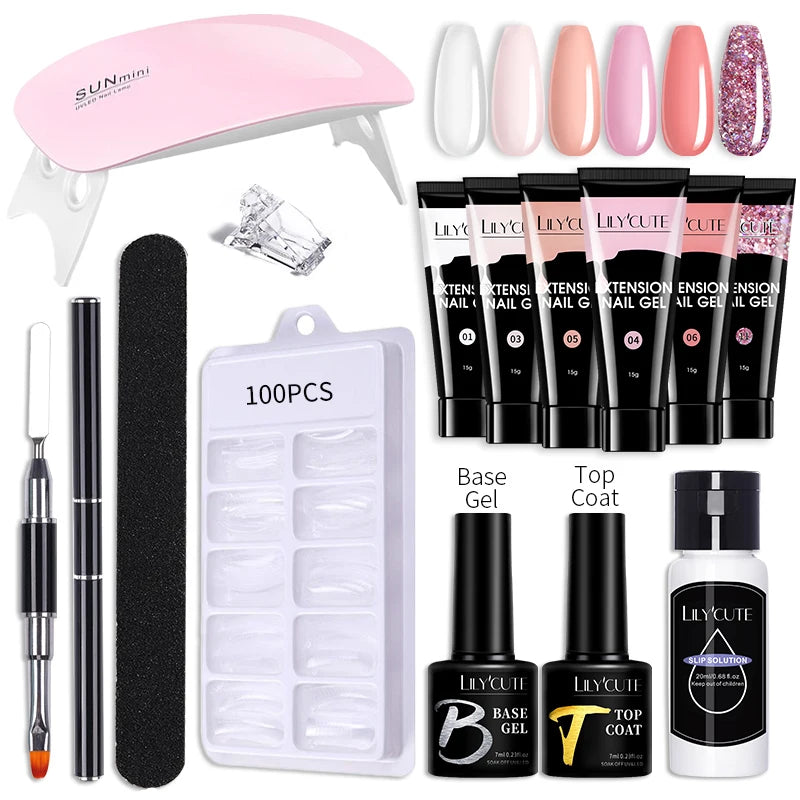LILYCUTE 15ML Nagelverlängerungs-Set mit UV-Lampe – Komplettes Maniküre-Kit