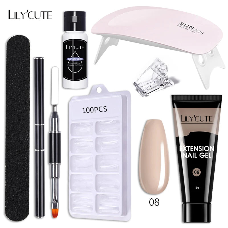 LILYCUTE 15ML Nagelverlängerungs-Set mit UV-Lampe – Komplettes Maniküre-Kit