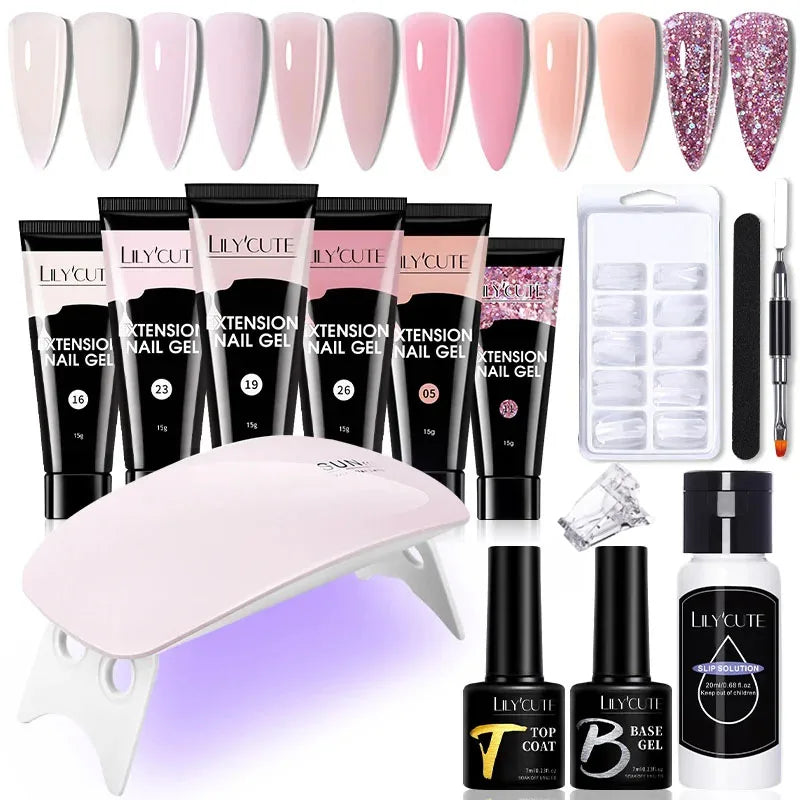 LILYCUTE 15ML Nagelverlängerungs-Set mit UV-Lampe – Komplettes Maniküre-Kit