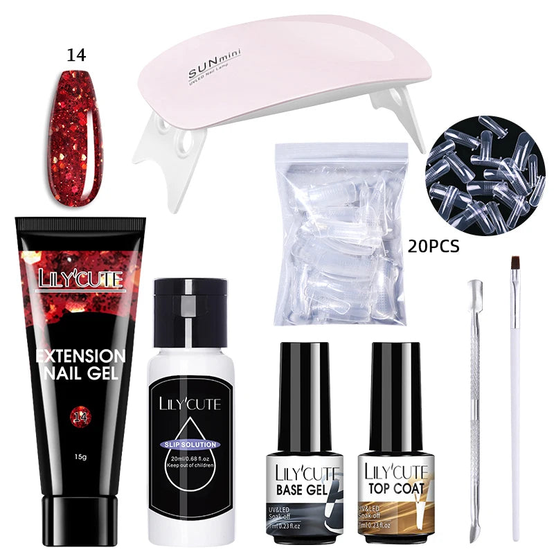 LILYCUTE 15ML Nagelverlängerungs-Set mit UV-Lampe – Komplettes Maniküre-Kit