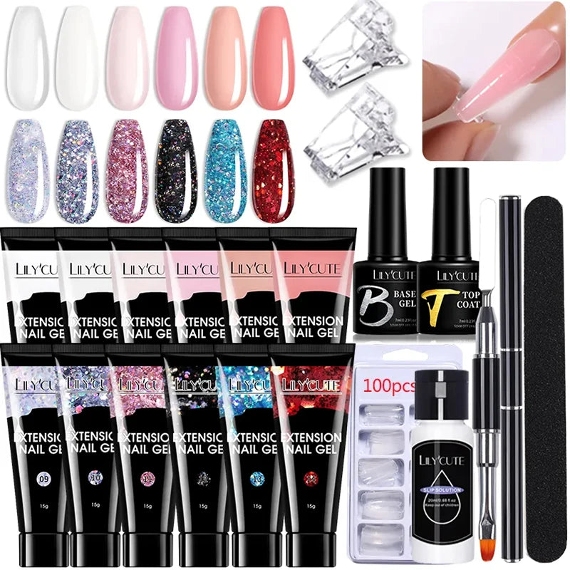 LILYCUTE 15ML Nagelverlängerungs-Set mit UV-Lampe – Komplettes Maniküre-Kit
