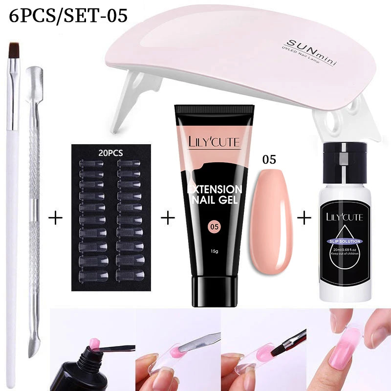 LILYCUTE 15ML Nagelverlängerungs-Set mit UV-Lampe – Komplettes Maniküre-Kit