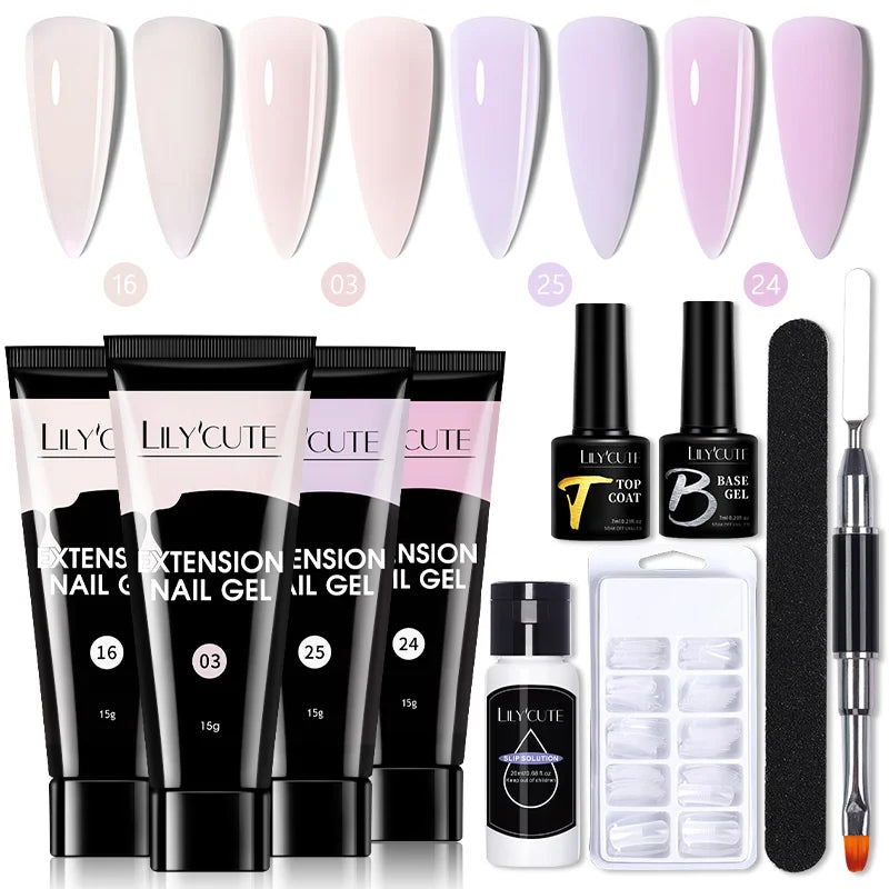LILYCUTE 15ML Nagelverlängerungs-Set mit UV-Lampe – Komplettes Maniküre-Kit