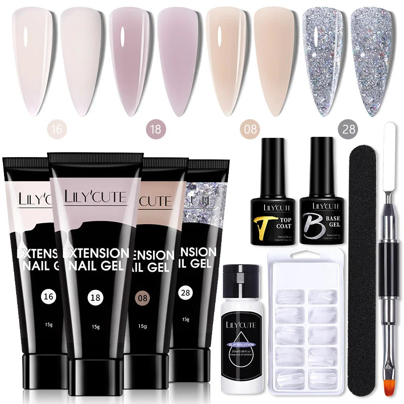 LILYCUTE 15ML Nagelverlängerungs-Set mit UV-Lampe – Komplettes Maniküre-Kit