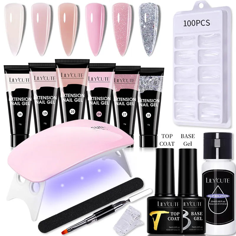 LILYCUTE 15ML Nagelverlängerungs-Set mit UV-Lampe – Komplettes Maniküre-Kit