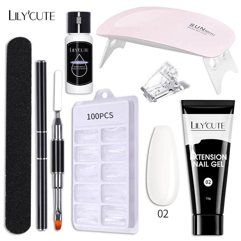 LILYCUTE 15ML Nagelverlängerungs-Set mit UV-Lampe – Komplettes Maniküre-Kit