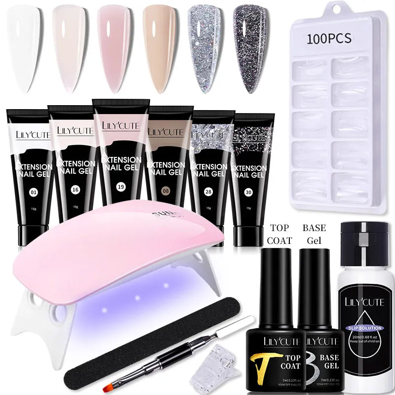 LILYCUTE 15ML Nagelverlängerungs-Set mit UV-Lampe – Komplettes Maniküre-Kit