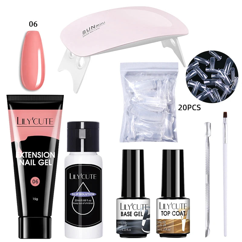 LILYCUTE 15ML Nagelverlängerungs-Set mit UV-Lampe – Komplettes Maniküre-Kit