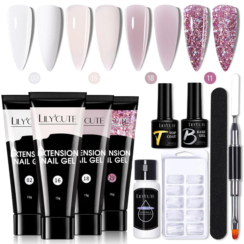 LILYCUTE 15ML Nagelverlängerungs-Set mit UV-Lampe – Komplettes Maniküre-Kit