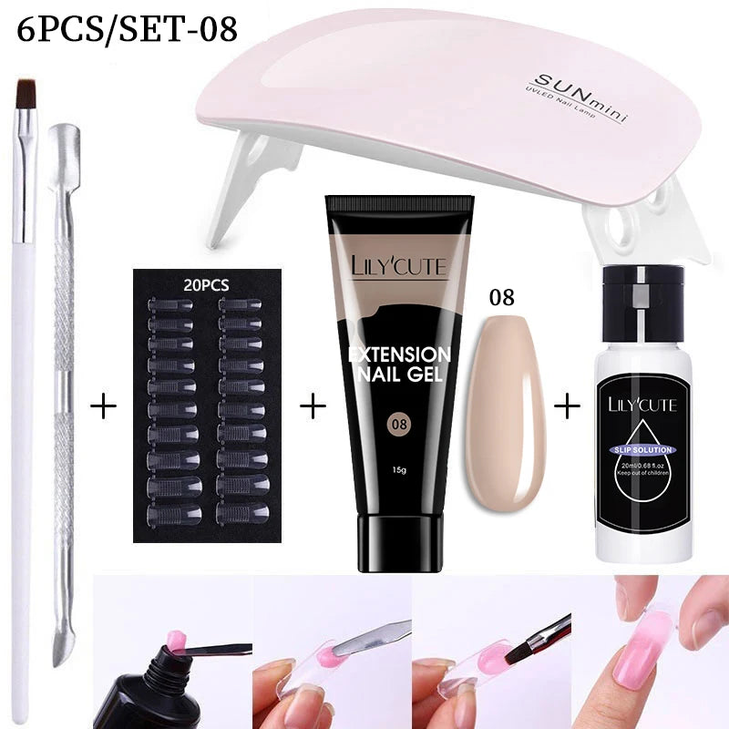 LILYCUTE 15ML Nagelverlängerungs-Set mit UV-Lampe – Komplettes Maniküre-Kit