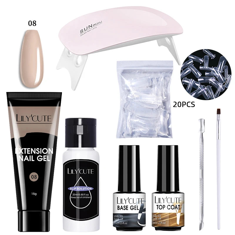LILYCUTE 15ML Nagelverlängerungs-Set mit UV-Lampe – Komplettes Maniküre-Kit