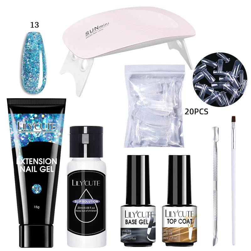 LILYCUTE 15ML Nagelverlängerungs-Set mit UV-Lampe – Komplettes Maniküre-Kit