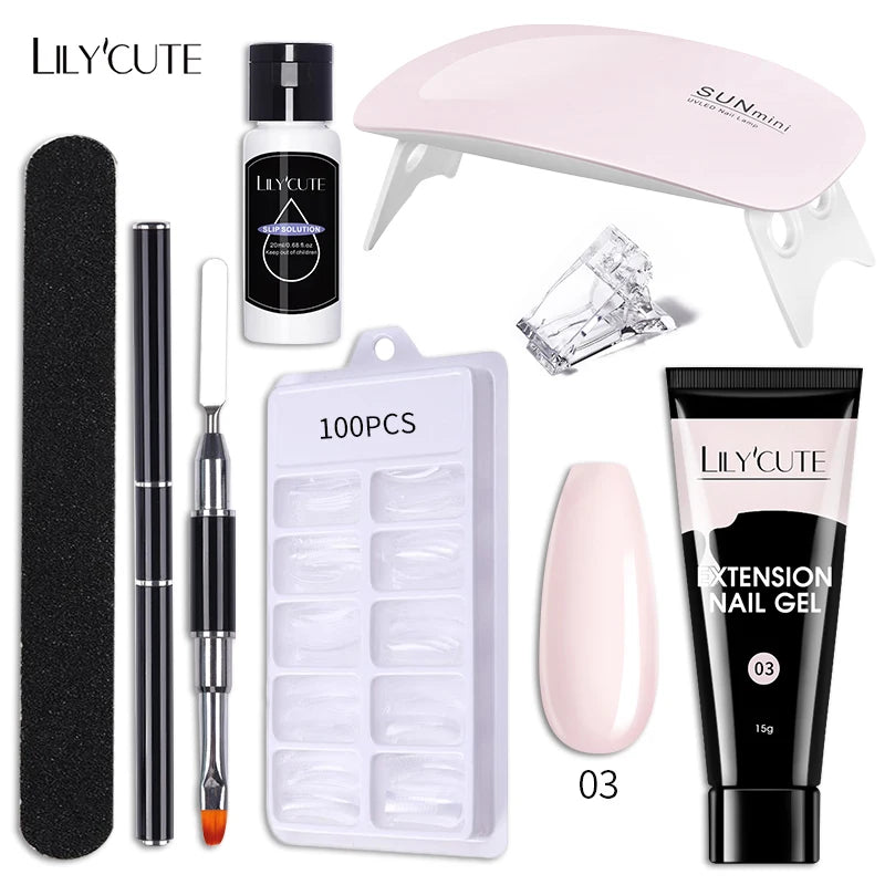 LILYCUTE 15ML Nagelverlängerungs-Set mit UV-Lampe – Komplettes Maniküre-Kit