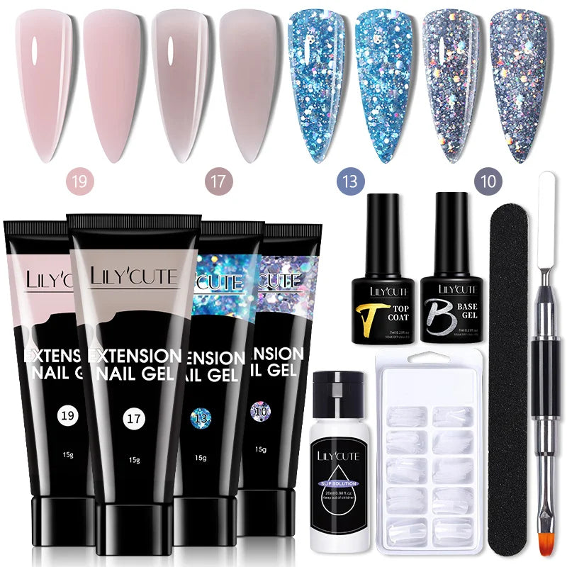 LILYCUTE 15ML Nagelverlängerungs-Set mit UV-Lampe – Komplettes Maniküre-Kit