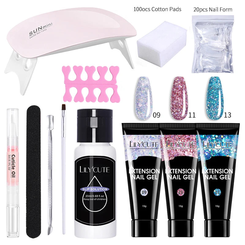 LILYCUTE 15ML Nagelverlängerungs-Set mit UV-Lampe – Komplettes Maniküre-Kit