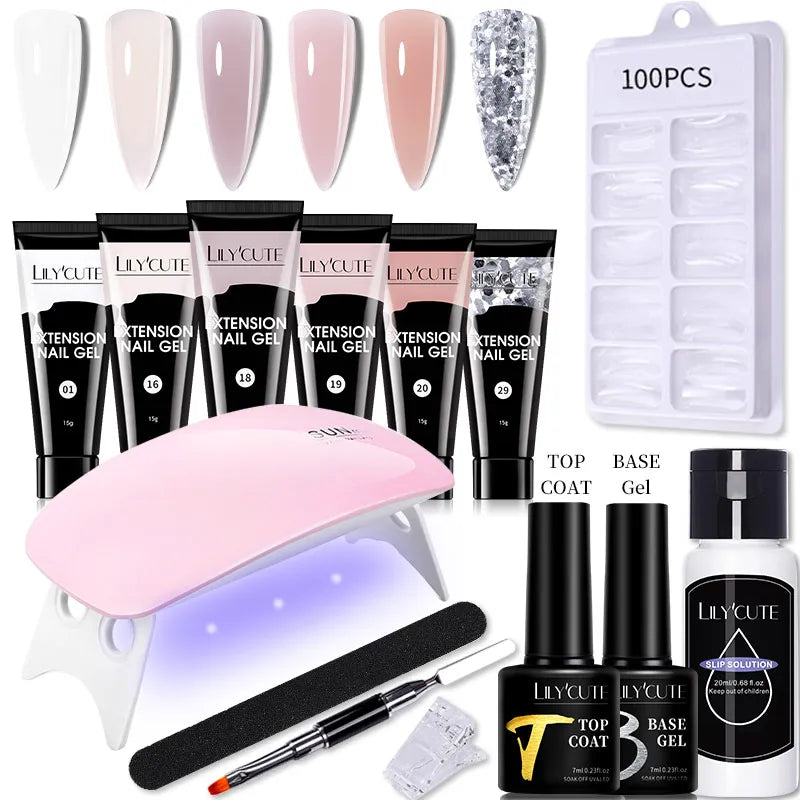 LILYCUTE 15ML Nagelverlängerungs-Set mit UV-Lampe – Komplettes Maniküre-Kit