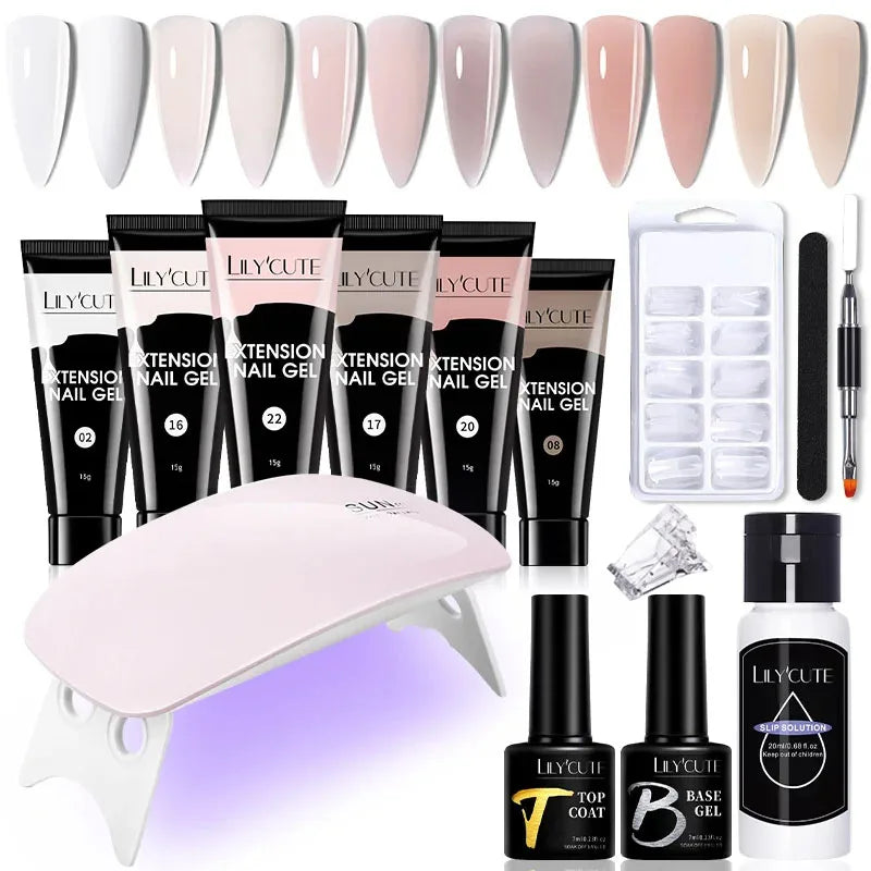 LILYCUTE 15ML Nagelverlängerungs-Set mit UV-Lampe – Komplettes Maniküre-Kit
