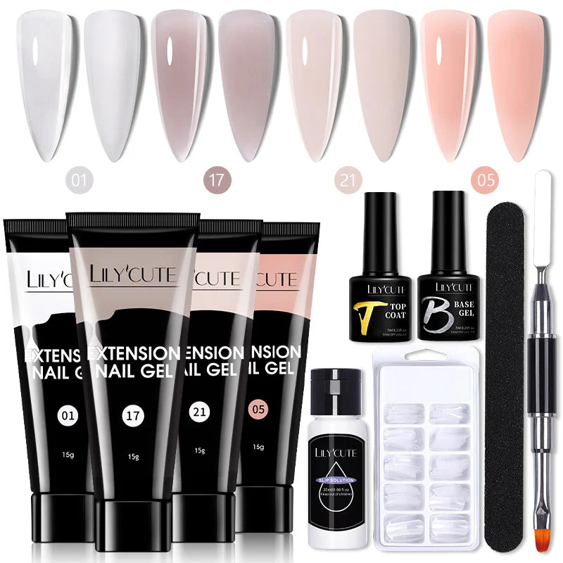 LILYCUTE 15ML Nagelverlängerungs-Set mit UV-Lampe – Komplettes Maniküre-Kit