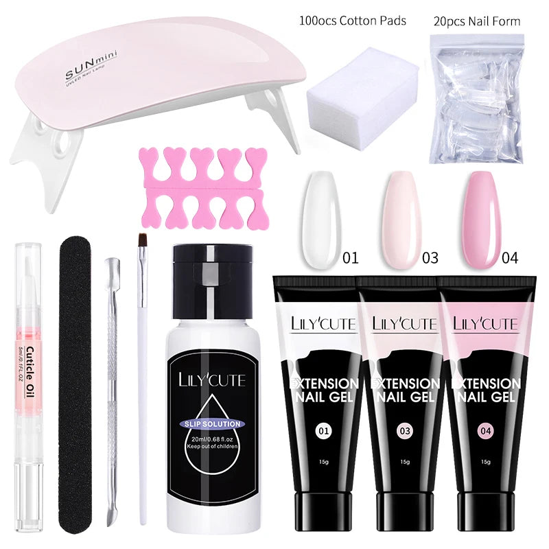 LILYCUTE 15ML Nagelverlängerungs-Set mit UV-Lampe – Komplettes Maniküre-Kit