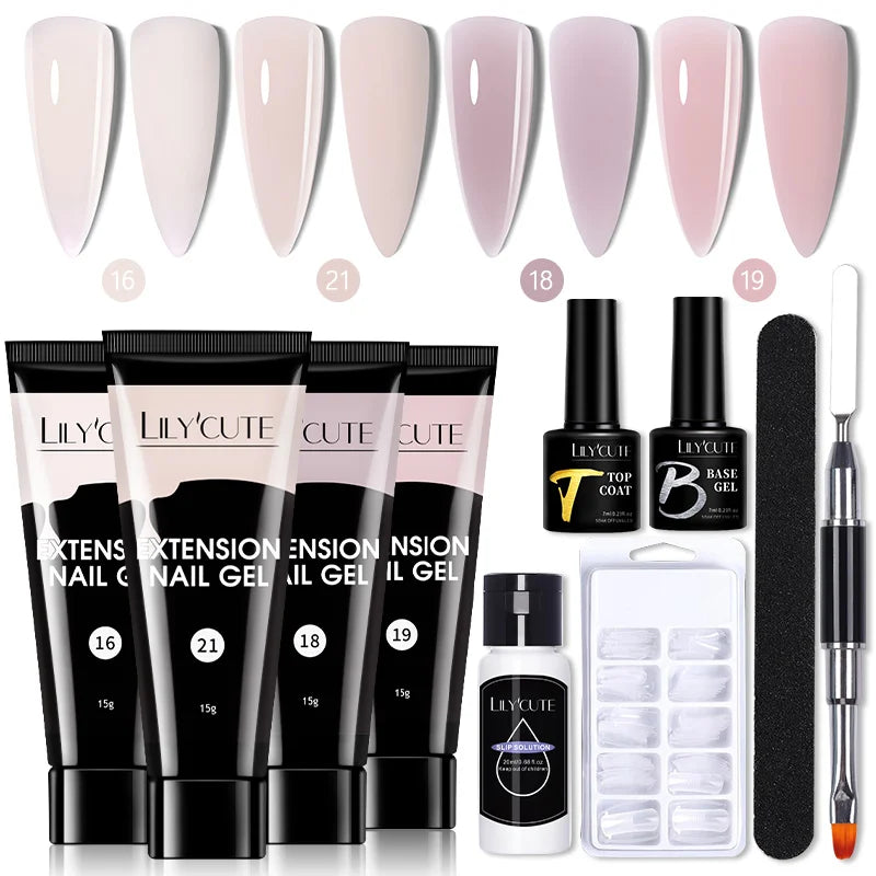 LILYCUTE 15ML Nagelverlängerungs-Set mit UV-Lampe – Komplettes Maniküre-Kit