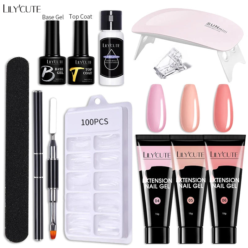 LILYCUTE 15ML Nagelverlängerungs-Set mit UV-Lampe – Komplettes Maniküre-Kit