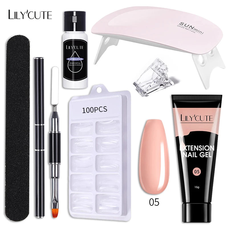 LILYCUTE 15ML Nagelverlängerungs-Set mit UV-Lampe – Komplettes Maniküre-Kit
