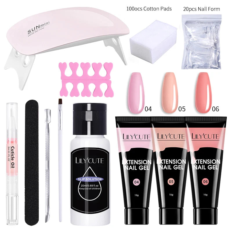 LILYCUTE 15ML Nagelverlängerungs-Set mit UV-Lampe – Komplettes Maniküre-Kit