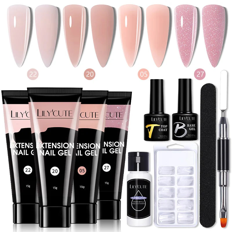 LILYCUTE 15ML Nagelverlängerungs-Set mit UV-Lampe – Komplettes Maniküre-Kit