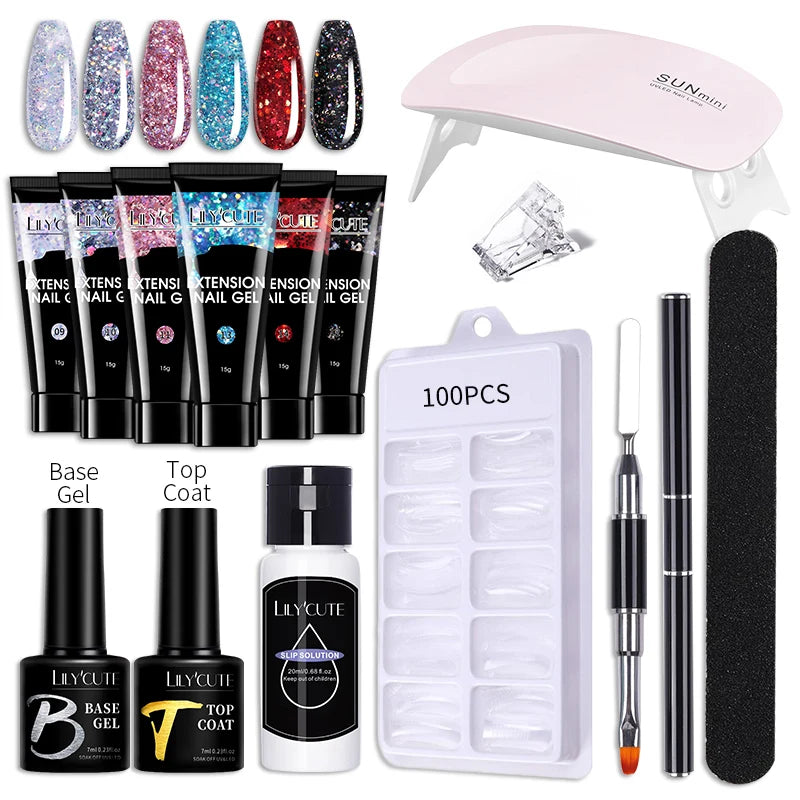 LILYCUTE 15ML Nagelverlängerungs-Set mit UV-Lampe – Komplettes Maniküre-Kit