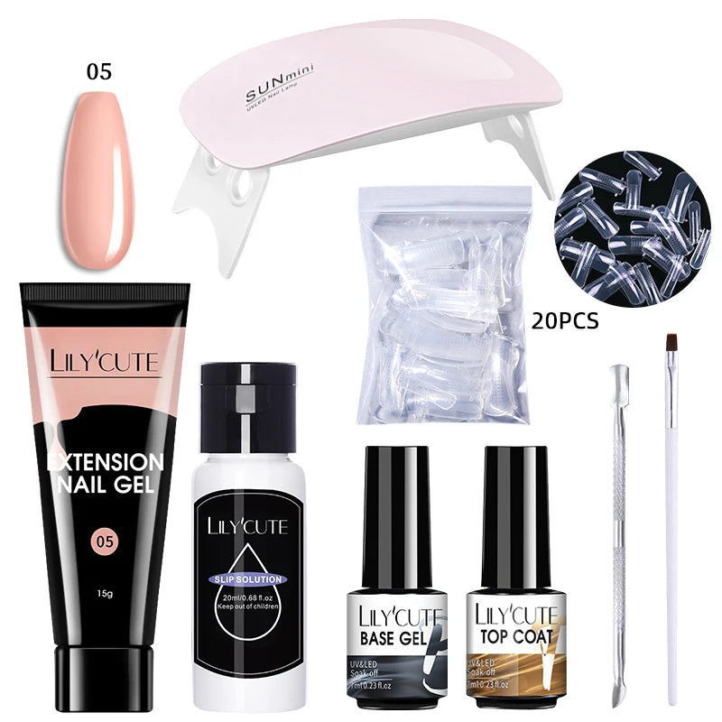 LILYCUTE 15ML Nagelverlängerungs-Set mit UV-Lampe – Komplettes Maniküre-Kit