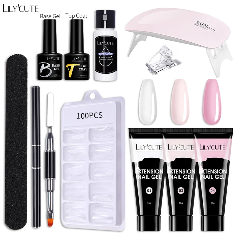 LILYCUTE 15ML Nagelverlängerungs-Set mit UV-Lampe – Komplettes Maniküre-Kit