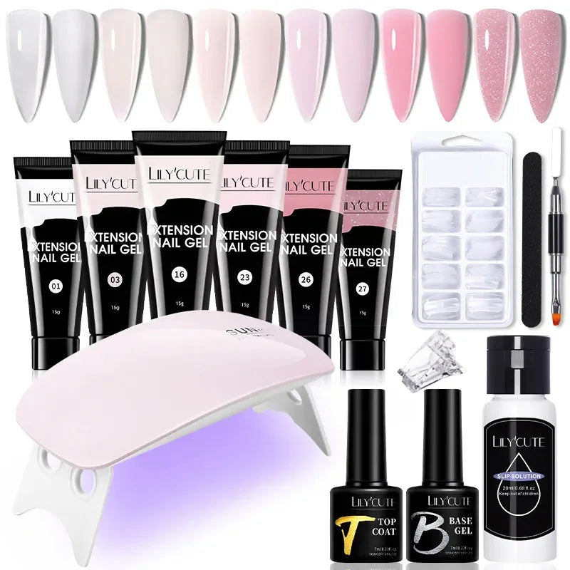 LILYCUTE 15ML Nagelverlängerungs-Set mit UV-Lampe – Komplettes Maniküre-Kit