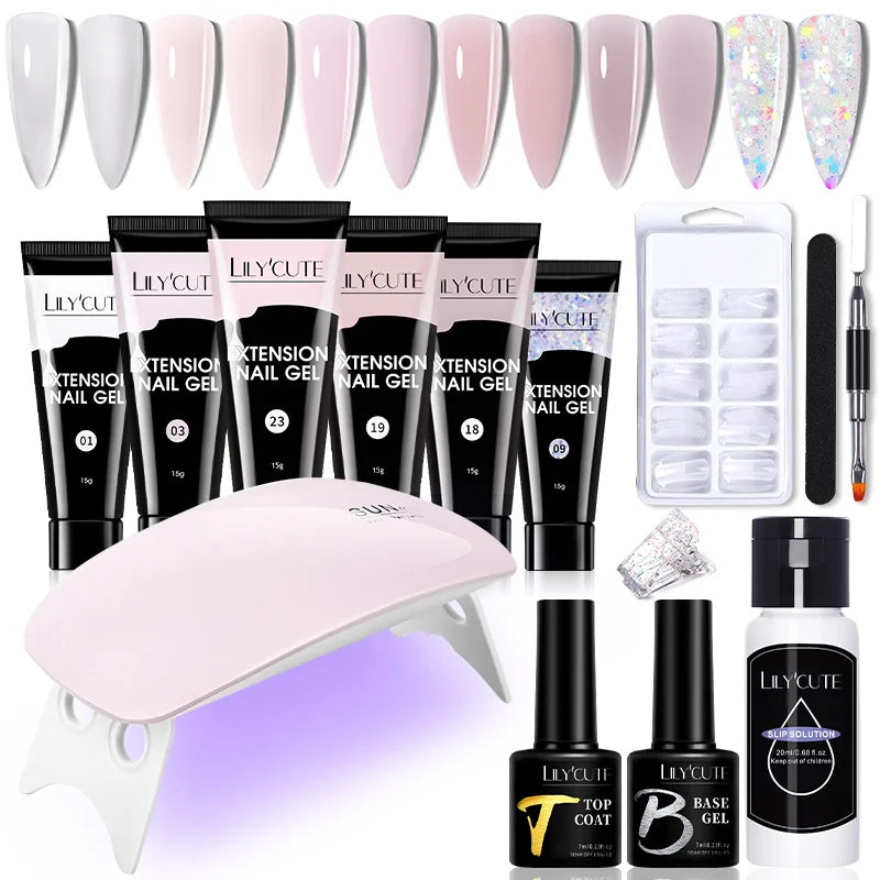 LILYCUTE 15ML Nagelverlängerungs-Set mit UV-Lampe – Komplettes Maniküre-Kit