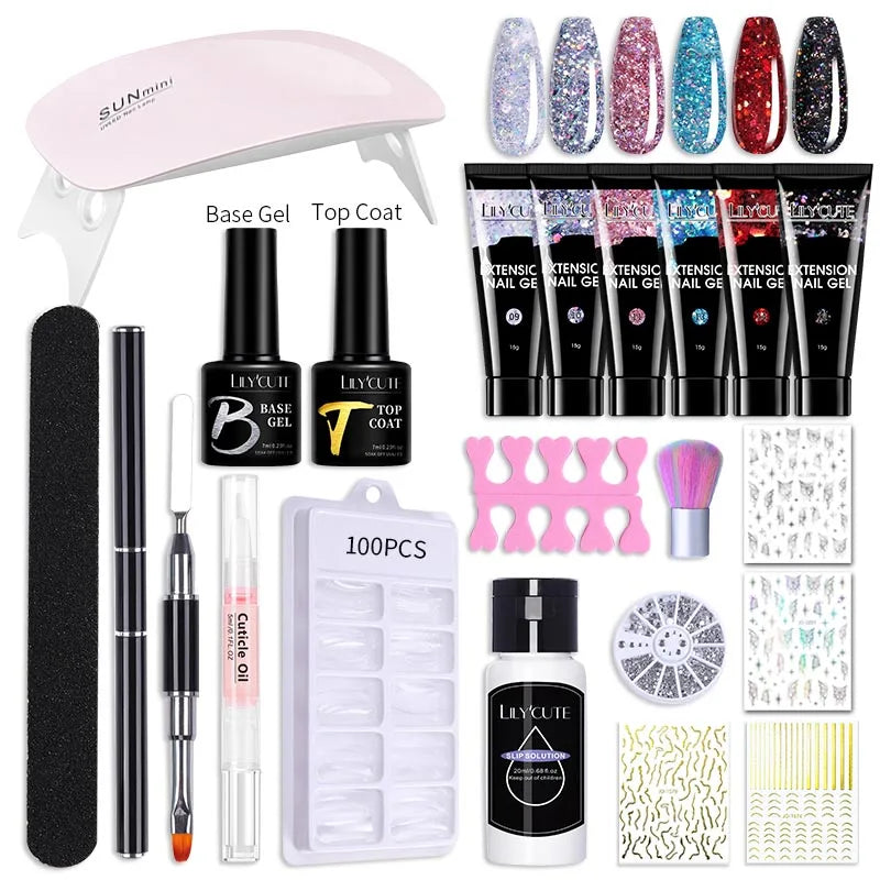 LILYCUTE 15ML Nagelverlängerungs-Set mit UV-Lampe – Komplettes Maniküre-Kit