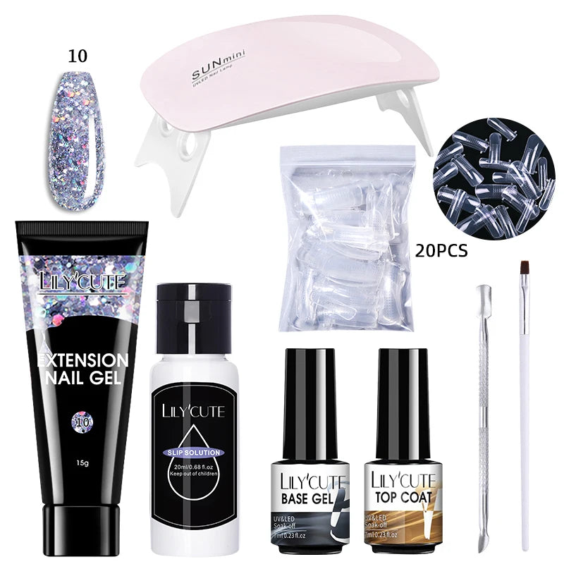 LILYCUTE 15ML Nagelverlängerungs-Set mit UV-Lampe – Komplettes Maniküre-Kit