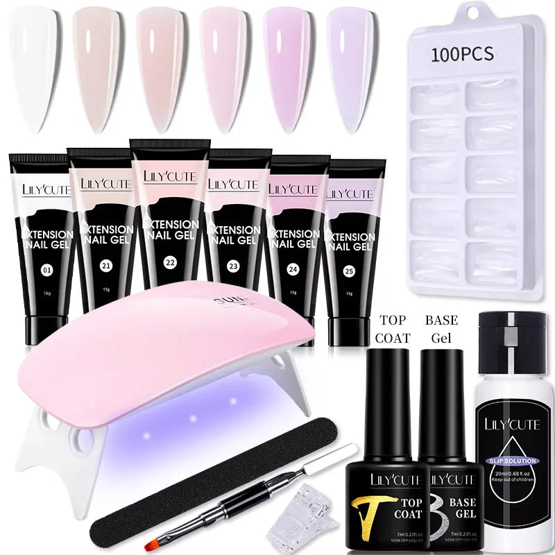 LILYCUTE 15ML Nagelverlängerungs-Set mit UV-Lampe – Komplettes Maniküre-Kit