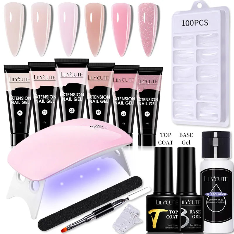 LILYCUTE 15ML Nagelverlängerungs-Set mit UV-Lampe – Komplettes Maniküre-Kit