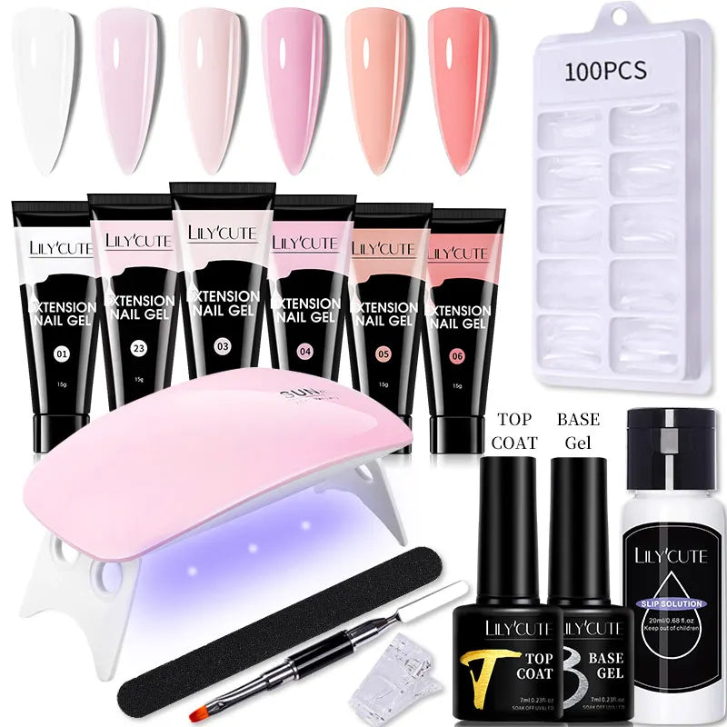 LILYCUTE 15ML Nagelverlängerungs-Set mit UV-Lampe – Komplettes Maniküre-Kit