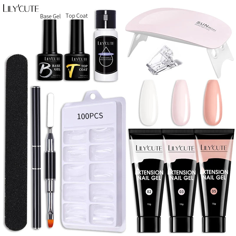 LILYCUTE 15ML Nagelverlängerungs-Set mit UV-Lampe – Komplettes Maniküre-Kit