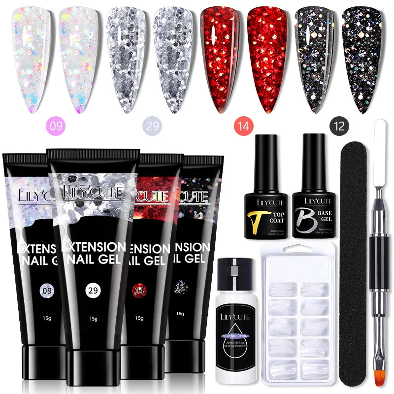 LILYCUTE 15ML Nagelverlängerungs-Set mit UV-Lampe – Komplettes Maniküre-Kit
