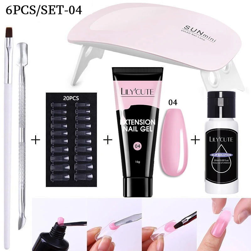 LILYCUTE 15ML Nagelverlängerungs-Set mit UV-Lampe – Komplettes Maniküre-Kit