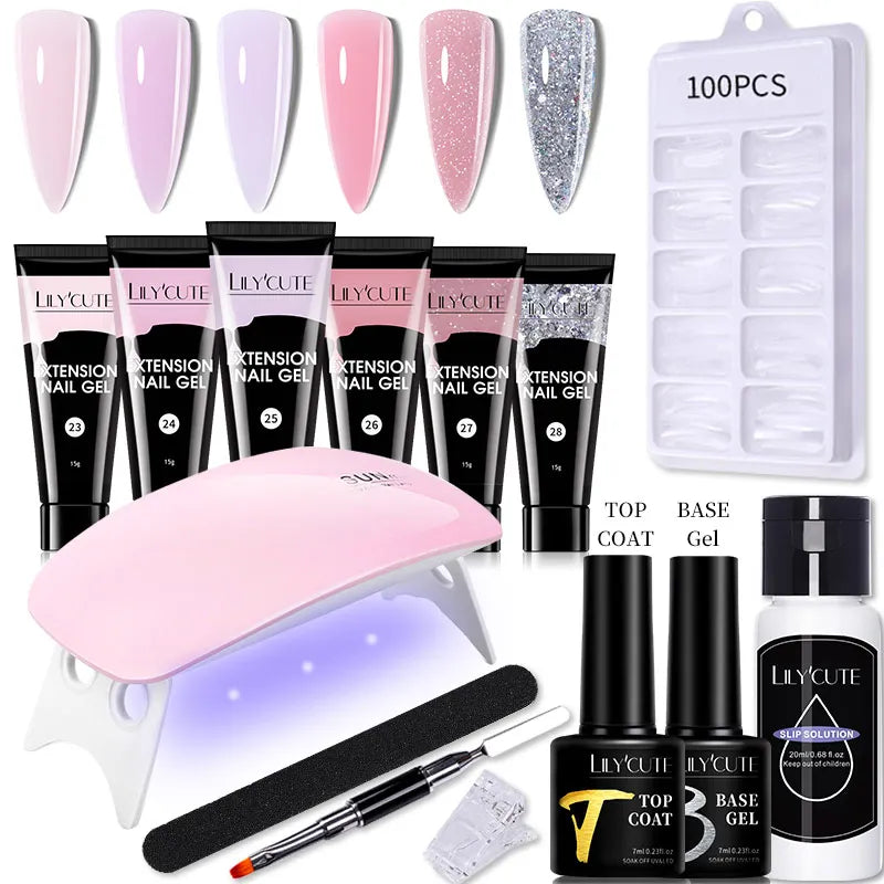 LILYCUTE 15ML Nagelverlängerungs-Set mit UV-Lampe – Komplettes Maniküre-Kit