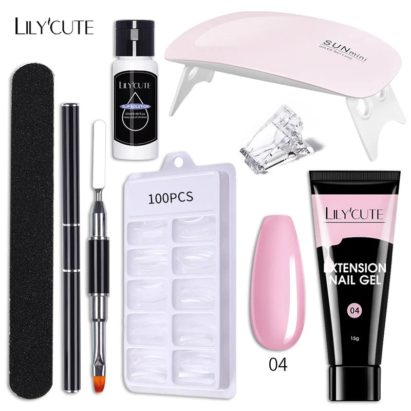 LILYCUTE 15ML Nagelverlängerungs-Set mit UV-Lampe – Komplettes Maniküre-Kit