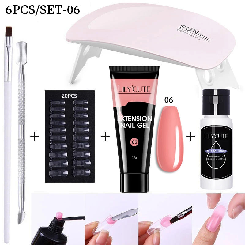 LILYCUTE 15ML Nagelverlängerungs-Set mit UV-Lampe – Komplettes Maniküre-Kit