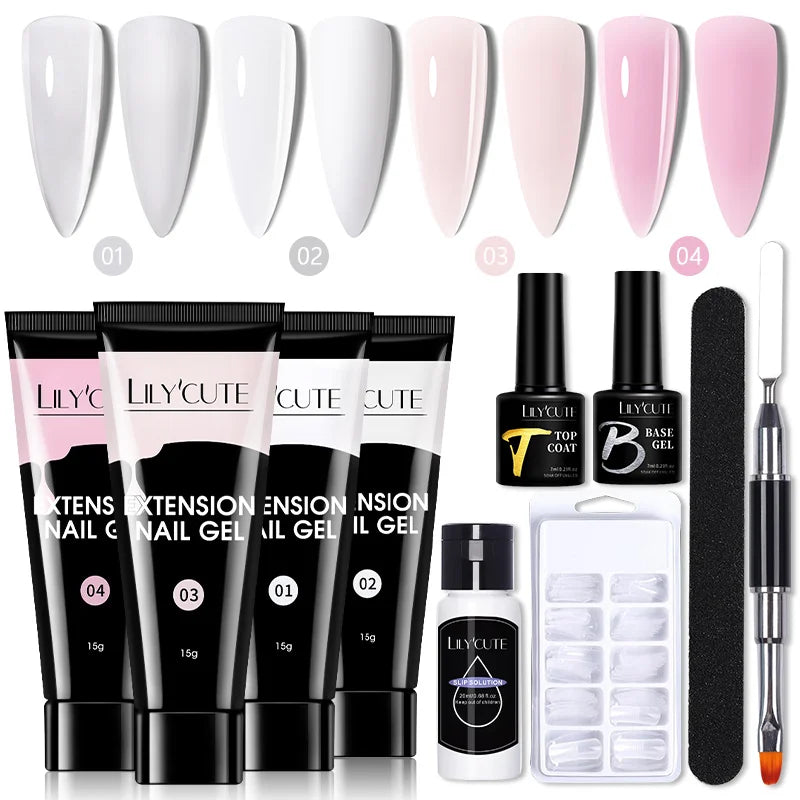 LILYCUTE 15ML Nagelverlängerungs-Set mit UV-Lampe – Komplettes Maniküre-Kit