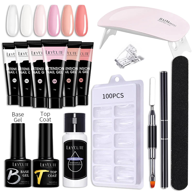 LILYCUTE 15ML Nagelverlängerungs-Set mit UV-Lampe – Komplettes Maniküre-Kit