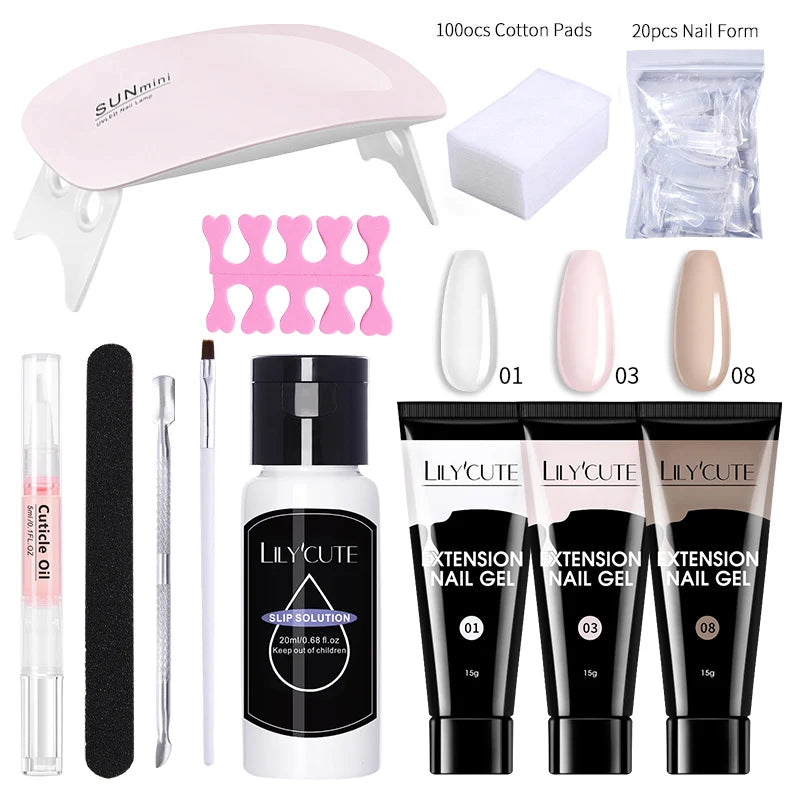LILYCUTE 15ML Nagelverlängerungs-Set mit UV-Lampe – Komplettes Maniküre-Kit