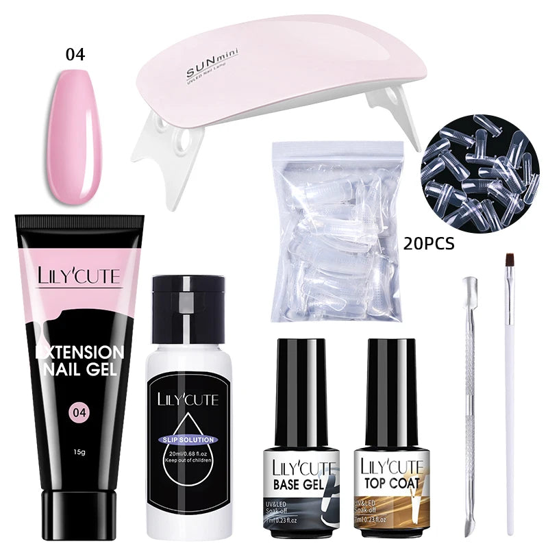 LILYCUTE 15ML Nagelverlängerungs-Set mit UV-Lampe – Komplettes Maniküre-Kit