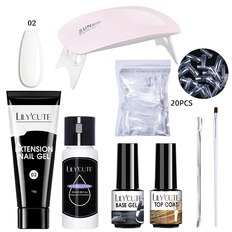 LILYCUTE 15ML Nagelverlängerungs-Set mit UV-Lampe – Komplettes Maniküre-Kit