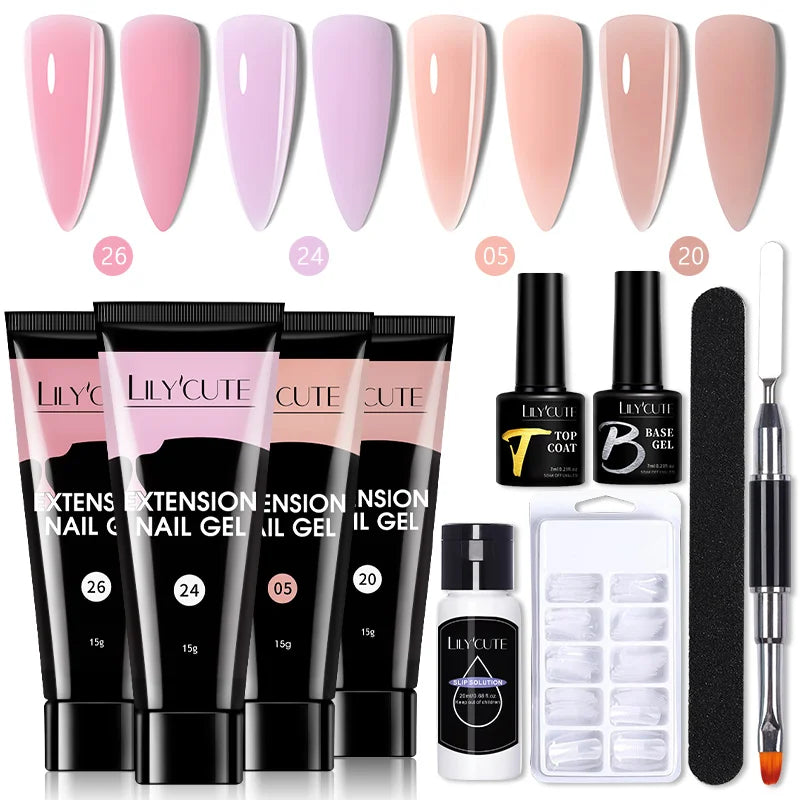 LILYCUTE 15ML Nagelverlängerungs-Set mit UV-Lampe – Komplettes Maniküre-Kit
